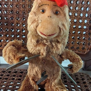 Vieux Singe En Peluche Articulée, Jouet Vintage Des Années 50-60, Fabrication Française