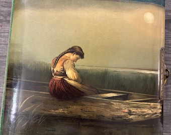Victorian celluloid photo album. Girl and the sea.