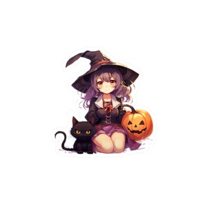 Cute Halloween Witch & Cat | Kiss-Cut Vinyl Decals
