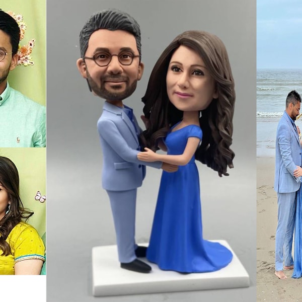 Personalized Wedding Cake Bobbleheads, Custom Figurine Wedding Cake Topper, Custom Wedding Bobblehead,Lovers' birthday cake