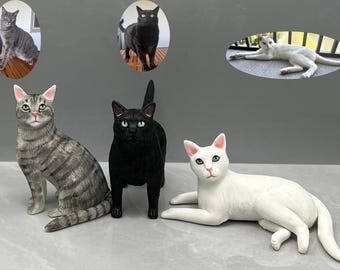 Escultura de gato personalizada en arcilla, regalo conmemorativo para mascotas hecho a mano