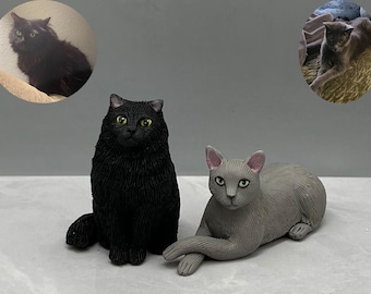 Escultura de gato personalizada en arcilla, regalo conmemorativo para mascotas hecho a mano