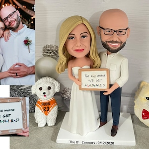 Cadeau d'anniversaire de mariage personnalisé pour couple, poupée à pompon faite main en argile faite main pour couple marié, poupées personnalisées pour couple heureux