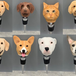 パーソナライズされたカスタム赤ワインストッパー、パーソナライズされた犬の頭の赤ワインストッパー、パーソナライズされた猫の頭の赤ワインストッパーボトルコルクギフト