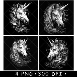 Licorne cheval tête fantaisie créature magique corne mythe crinière fichier laser dessous de verre graver en niveaux de gris ardoise image PNG graver noir blanc gravure CO2 Cnc