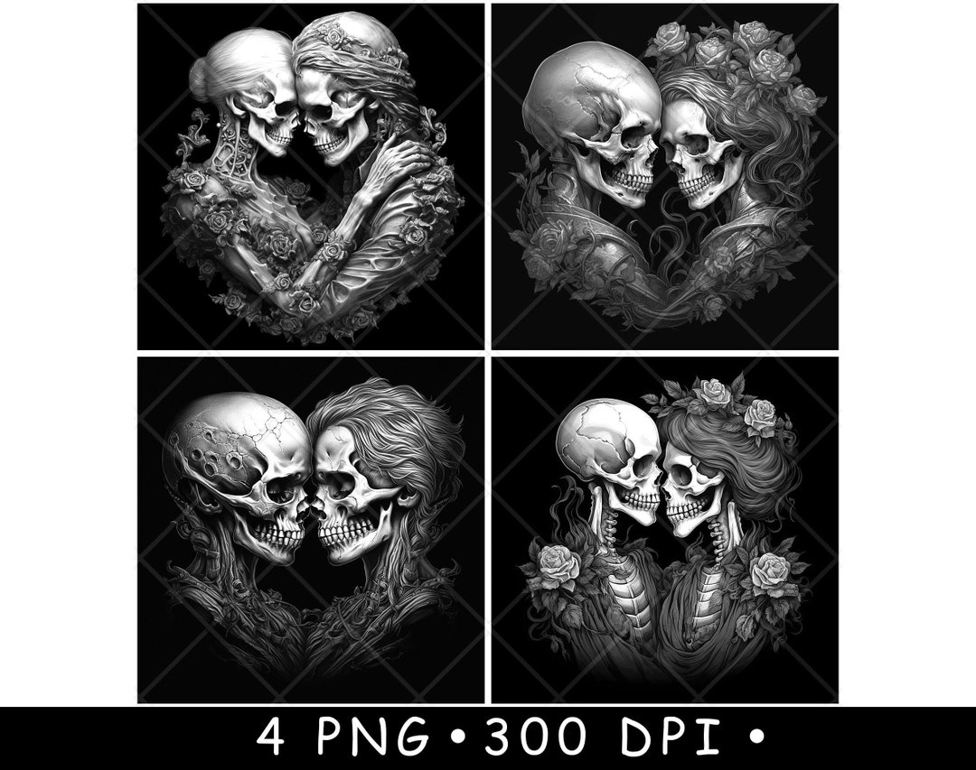 Gothic Skeleton Couple Set Skull Lovers Bundle Dark Romance Portrait ...