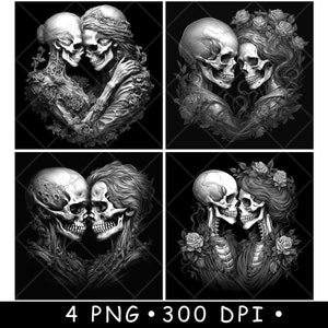 Schädel Paar Gothic Paar Knochen Skeleton Liebhaber Szene Untersetzer Laser File Schiefer Etch Gravieren Schwarz Weiß PNG, Glowforge, LightBurn, CO2, xtool,Cnc