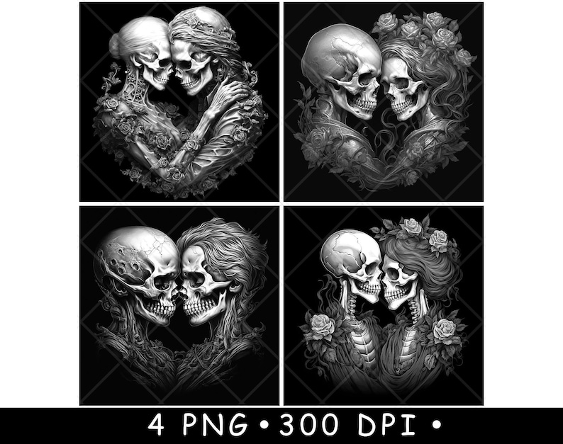 Gothic Skeleton Couple Set Skull Lovers Bundle Dark Romance Portrait ...