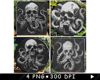 Octopus and Skull Designs with Tentacles for Laser Engraving, Print Projects, Tattoos, Wood, Metal, and More