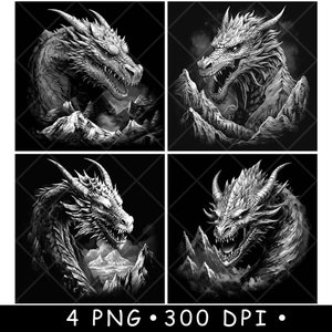 Cabeza de dragón, montaña, Draco, mito, anillos, monstruo, bestia, señor, archivo láser, posavasos, quemar, escala de grises, pizarra, imagen PNG, grabar, blanco y negro, grabado, CO2, CNC