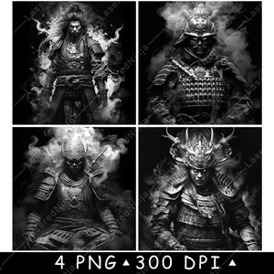 Samurai Armor Japan Shogun Feudal Smoke Scene Edo Warrior Laser File Coaster Burn Grayscale Slate PNG Image Engrave Black White Etch CO2 Cnc