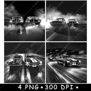 Classic Car Racing Muskelscheune V8 Schnell Sport Laser Untersetzer Brennen Graustufen Schiefer PNG Bild Gravieren Schwarz Weiß Etch CO2 Cnc