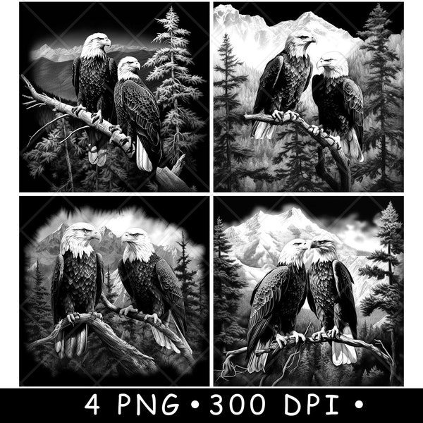 Bald Eagle Couple Patriot Tree Branch Bird Scene Laser PNG Slate Coaster Etch Wood burn Black White Cnc,Glowforge,LightBurn,CO2 Diode,xtool