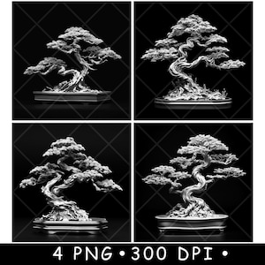 Bonsai nano albero zen giapponese pianta in miniatura da interno file laser sottobicchiere brucia scala di grigi ardesia immagine PNG incisione in bianco e nero incisione CO2 CNC arte