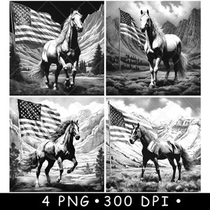Cheval drapeau américain montagne Arabian Mustang Freedom West fichier laser sous-verre graver en niveaux de gris ardoise image PNG graver noir blanc gravure CO2 Cnc