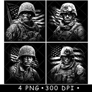 Soldier Portrait American Flag Military Black White PNG Bundle Laser ...