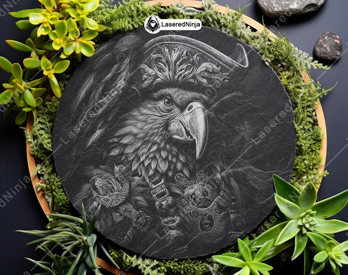 Pirate Parrot Designs in Black and White Digital Bird Character Art for ...