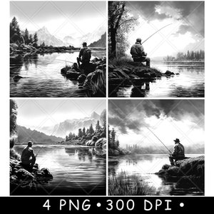 Mann Angeln Angler Werfen Fischer See Fluss Fisch Untersetzer Laser-Datei Schiefer Etch Gravieren Schwarz Weiß PNG Bild, Glowforge, LightBurn, CO2, Cnc