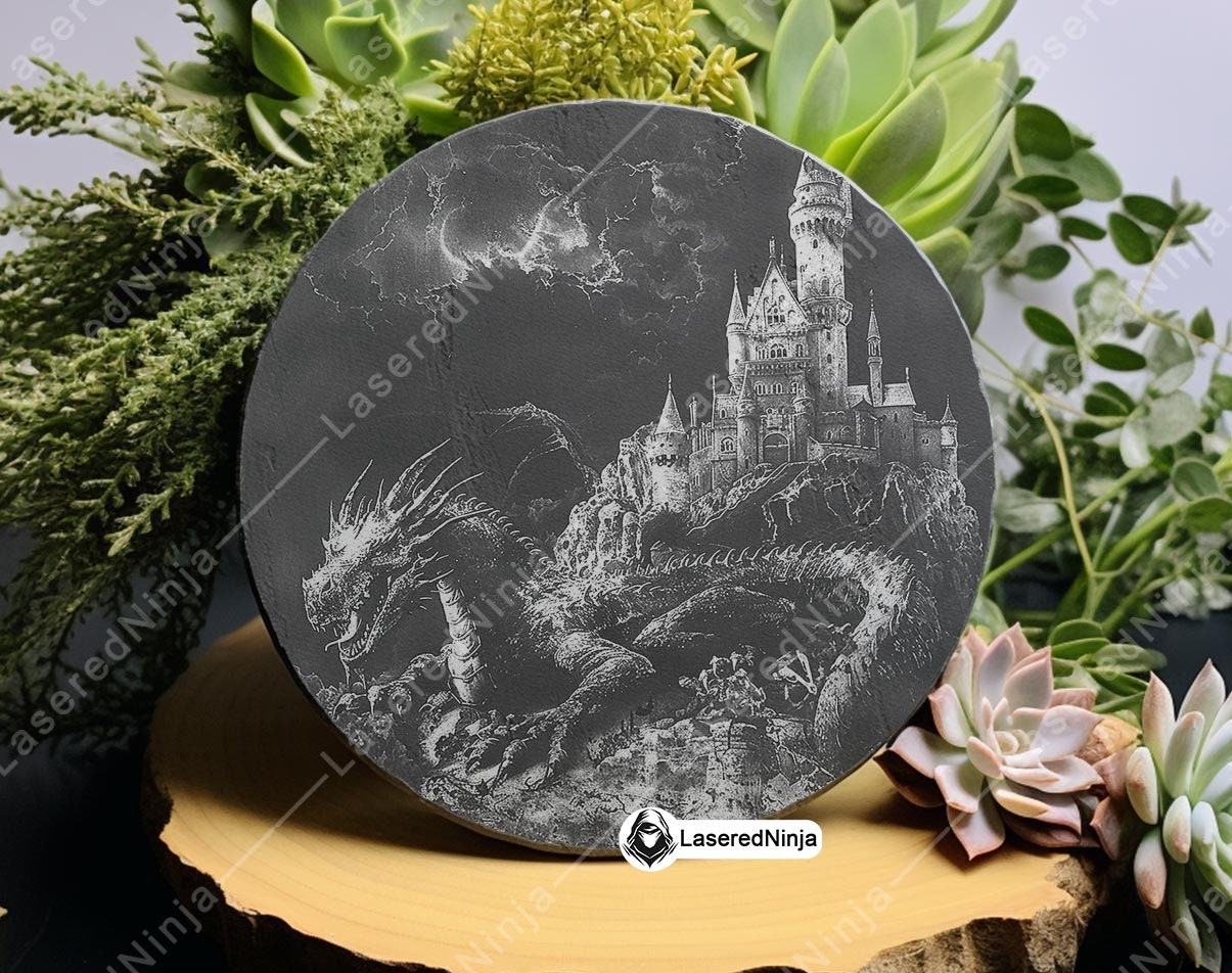 Fantasy Dragon Flying Around Castle Under Full Moon With Mountain ...