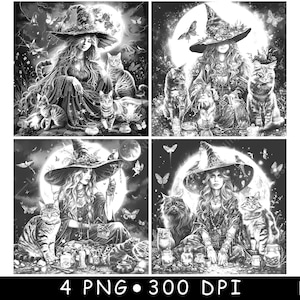 Hexe Katzen Hut Schmetterlinge Haustier Halloween Boho Horror Art Laser Untersetzer Brennen Graustufen Schiefer PNG Bild gravieren schwarz weiß Etch CO2 Cnc