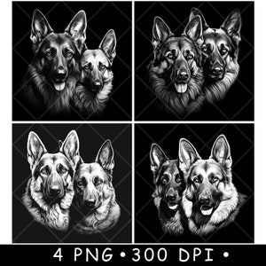 Duitse herder hoofd koppel hond K9 hoektanden mesje beschermend laserbestand onderzetter branden grijstinten leisteen PNG-afbeelding graveren zwart wit etsen CO2 CNC
