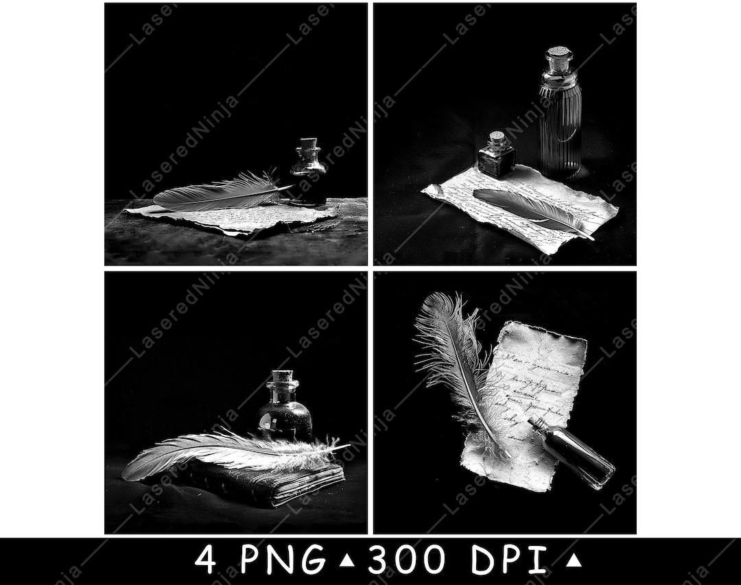 Ancient Pen Ink Feather Quill Book Write Paper Old Notes Laser