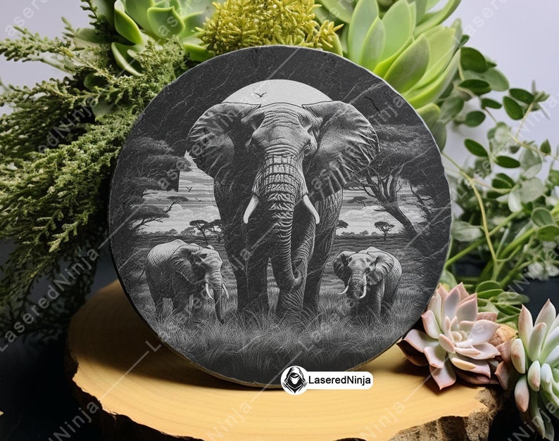 Elephant Family Herd Africa Savanna Wildlife Scene Coaster Laser File ...