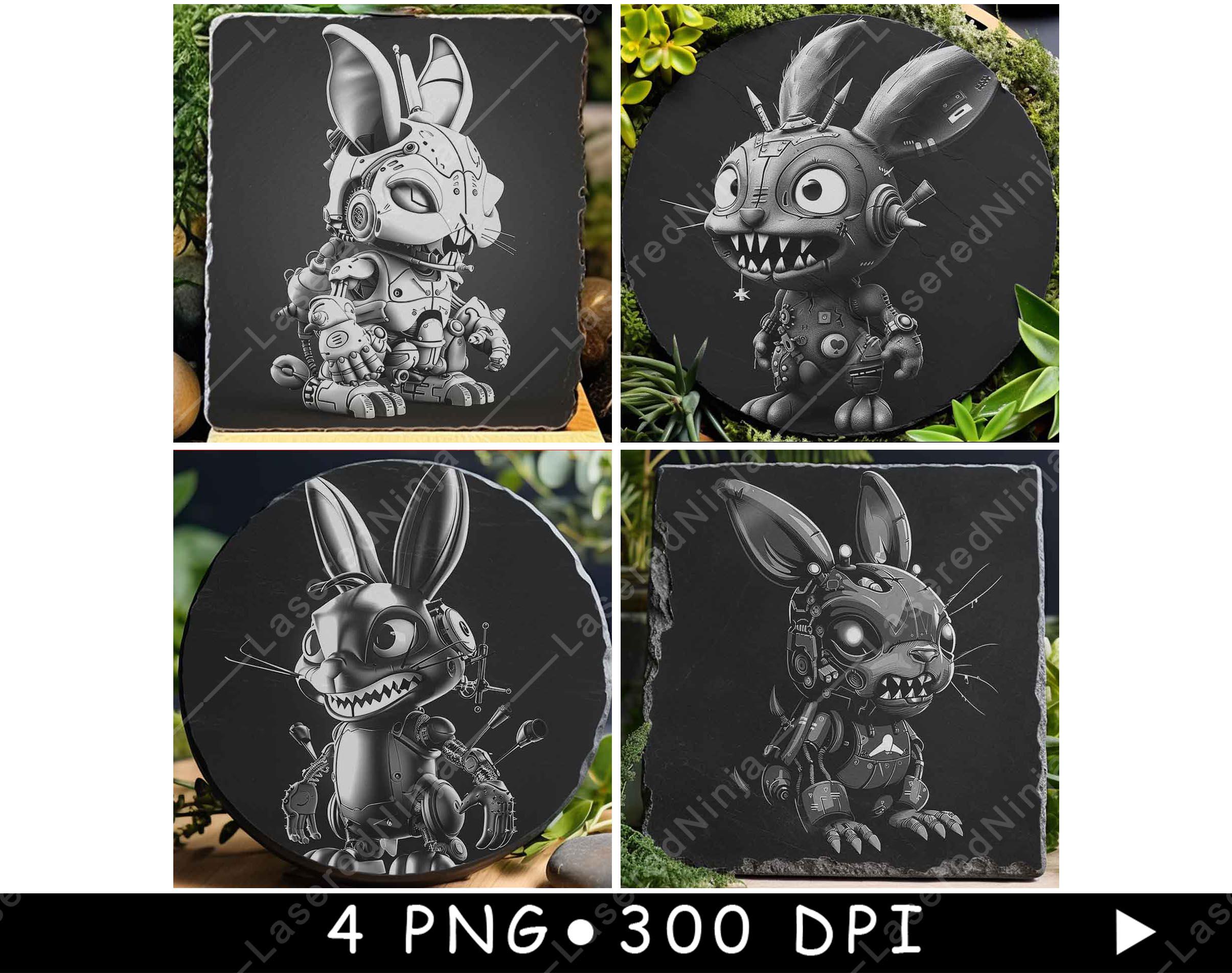 Scary Robot Rabbit Creepy Robot Bunny Gothic Toy Black White Cyber Animal Design Dark ...