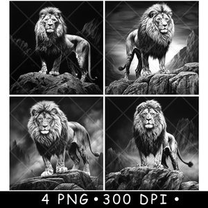 Majestueux lion bête majestueux roi de la jungle sauvage faune fichier laser Alpha sous-bock graver en niveaux de gris ardoise image PNG graver noir blanc gravure CO2 Cnc