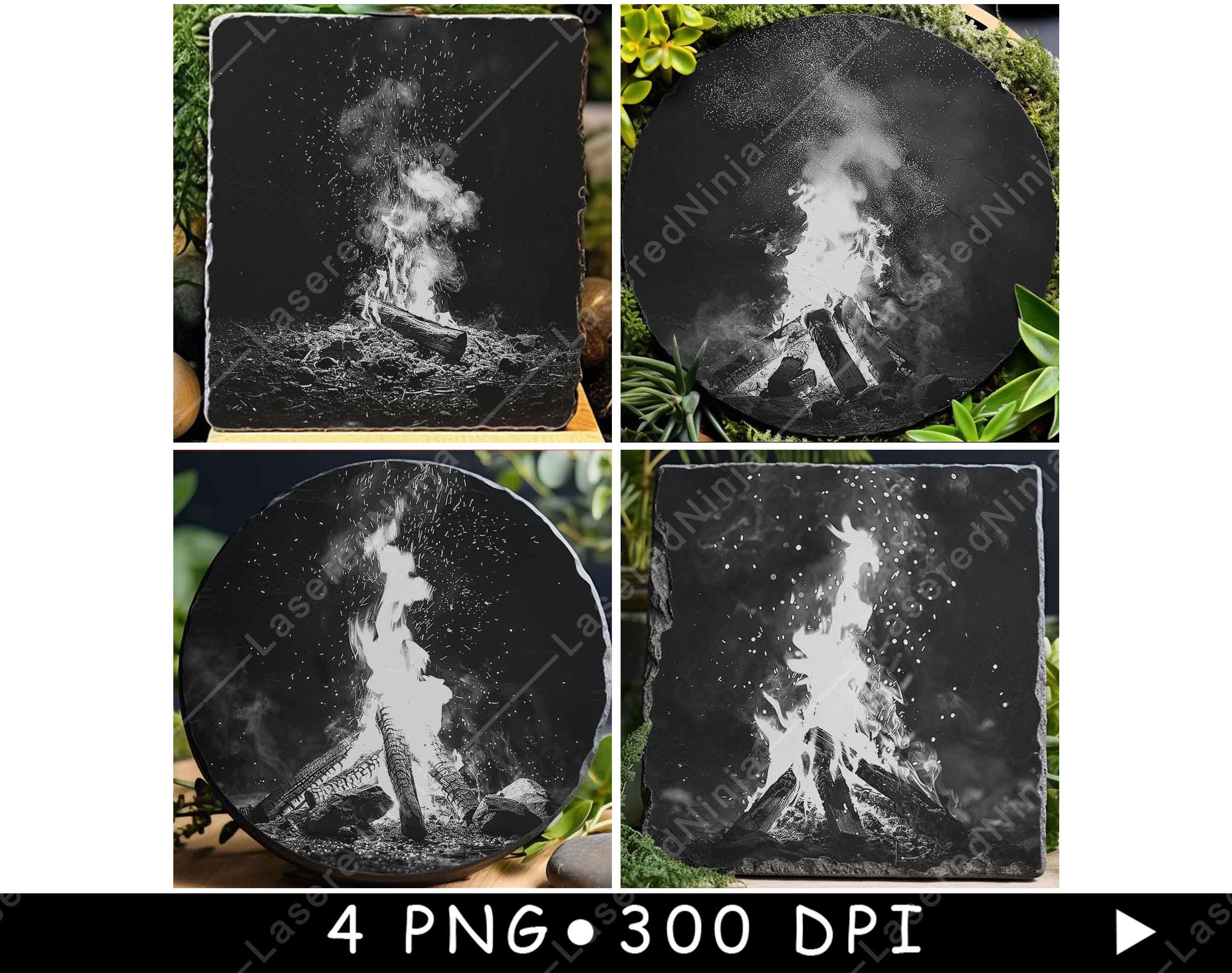 Campfire Flames Engraving Set – Black and White Fire Art for Laser ...