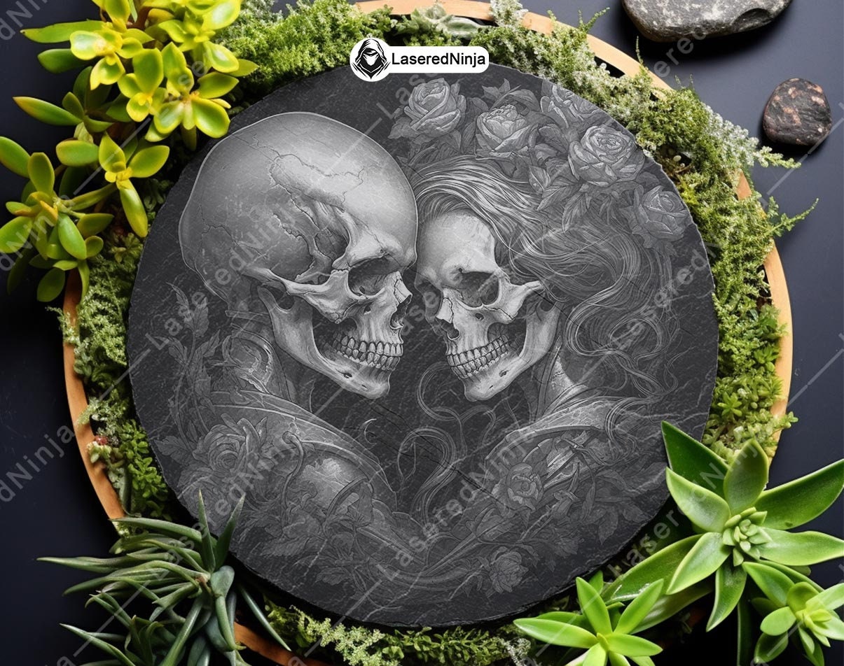 Skull Couple Gothic Pair Bones Skeleton Lovers Scene Coaster Laser File ...