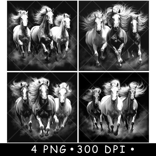 Running Horses Scene Herd Gallop Race Wild Mare Art Coaster Laser File Slate Etch Engrave Black White PNG Images,Glowforge,LightBurn,CO2,Cnc