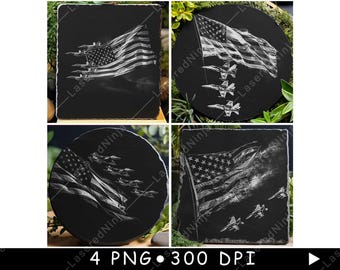 American Flag Fighter Jets Patriotic Black White Laser Engraving Printable Clipart Designs Bundle Decor Art