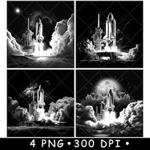 Kennedy Space Center NASA Rocket Cape Canaveral Astronauta Laser File Coaster Burn Scala di grigi Ardesia Immagine PNG Incisione Nero Bianco Incisione CO2 CNC