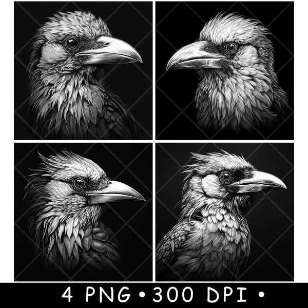 Raven Crow Head Bird Beak Dark Magic Curse Face Laser File Coaster Burn Grayscale PNG Image Engrave Black White Slate Etch CO2 Cnc Photo Art