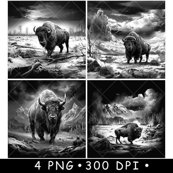 Bison Bull Buffalo Ice Winter Wasteland Scene Wild Animal Laser File Coaster Burn Grayscale PNG Image Engrave Black White Slate Etch CO2 Cnc