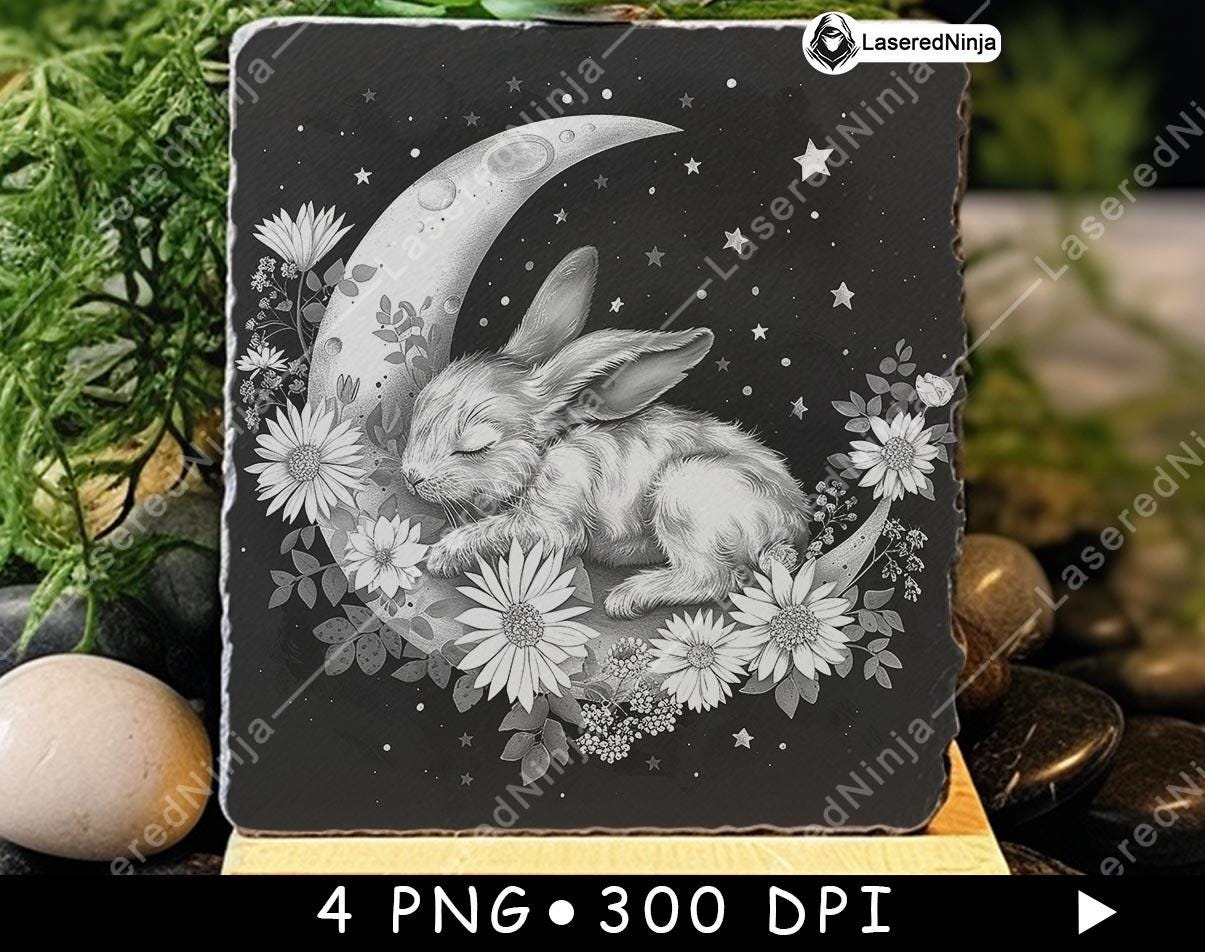 Moon Rabbit Flower Grayscale Bundle Laser Engraving Celestial