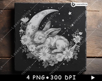 Moon Rabbit Flower Grayscale Bundle Laser Engraving Celestial