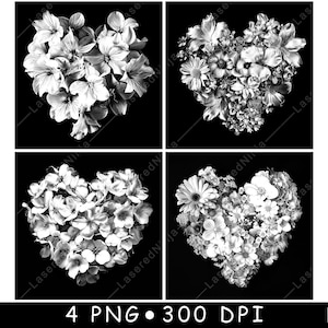 Flowers Heart Valentines Wedding Floral Gifts Blooms Love Laser File Coaster Burn Grayscale Slate PNG Image Engrave Black White Etch CO2 Cnc