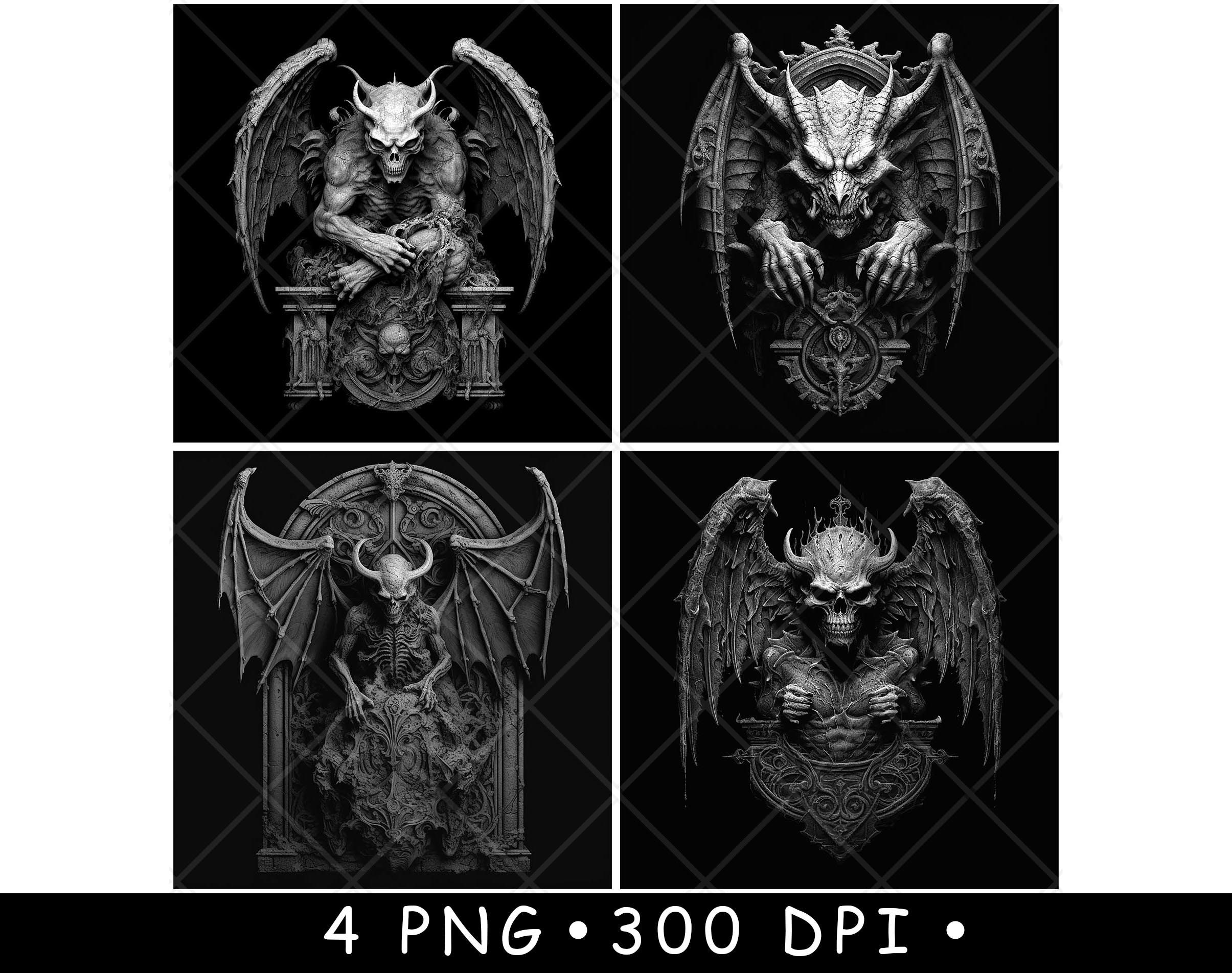 tw.gargoyleページ Gargoyle Throne Wings Horns Gothic Black White Laser Engraving