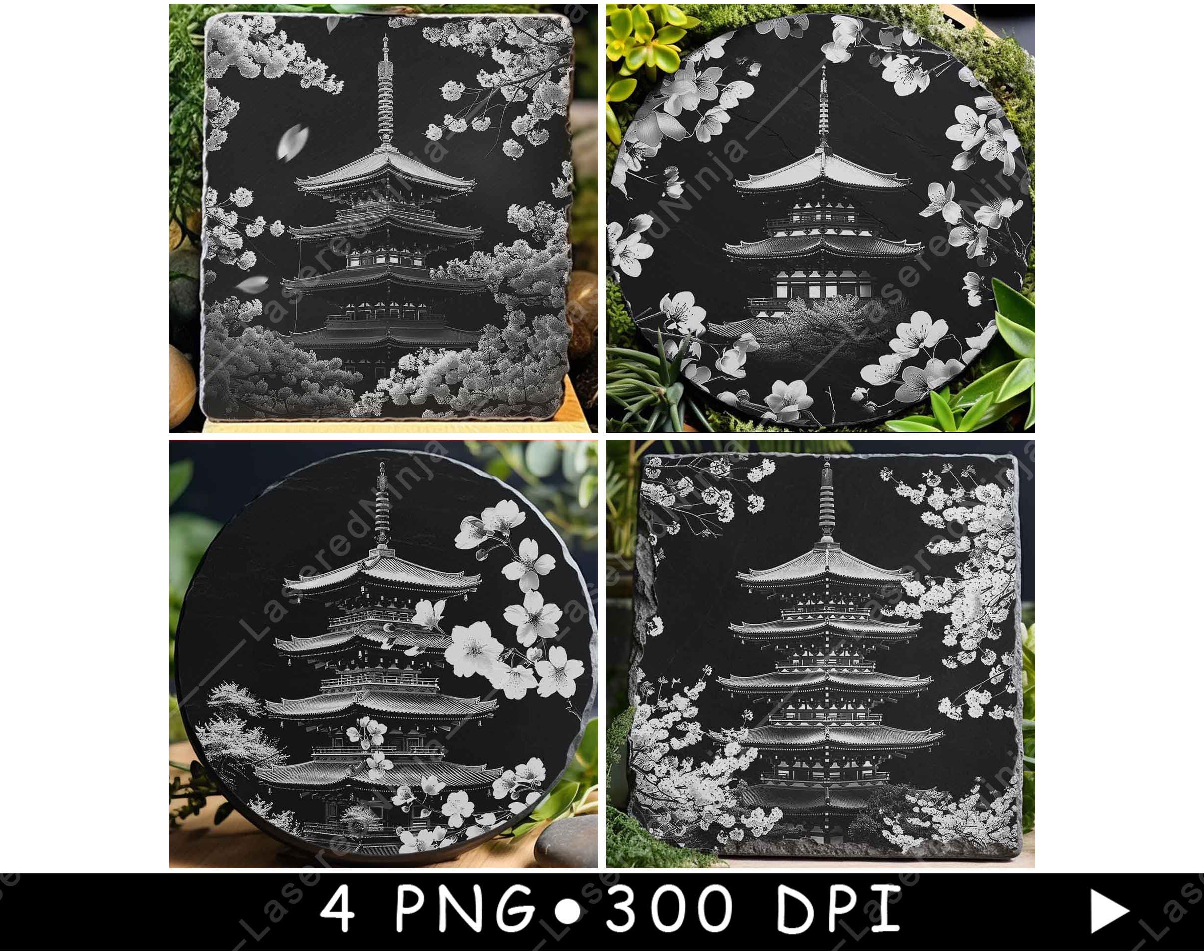 Japanese Pagoda Cherry Blossoms Zen Garden Sakura Temple Laser