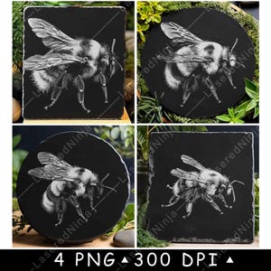 Hommel Bij Insect Wilde Bestuiver Vleugels Bijenkorf Natuur Laserbestand Onderzetter Branden Grijstinten leisteen PNG-afbeelding graveren zwart wit etsen CO2 CNC