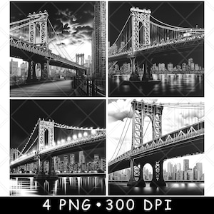 Manhattan Bridge New York Landscape River Suspension NYC Laser File Coaster Burn Grayscale Slate PNG Image Engrave Black White Etch CO2 Cnc