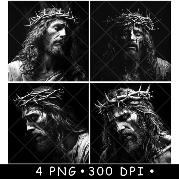 Jesus Christ Face Crown Thorns Coaster Savior Son God Pray Laser File Slate Etch Engrave Black White PNG,Images,Glowforge,LightBurn,CO2,Cnc