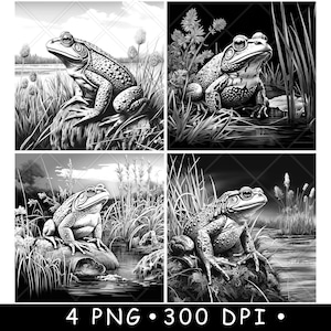 Frog American Bullfrog Green Toad Swamp Marsh Wildlife Laser File Coaster Burn Grayscale Slate PNG Image Engrave Black White Etch CO2 Cnc