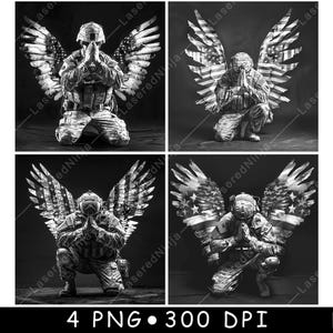 Soldat américain ailes hommage militaire honneur héros armée fichier laser sous-verre graver en niveaux de gris ardoise image PNG graver noir blanc gravure CO2 Cnc