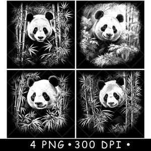 Panda Bamboe Boom Dier Reus Beer Inheems China Wildlife Laserbestand Onderzetter Branden Grijswaarden leisteen PNG-afbeelding Graveren Zwart Wit Etsen CO2 Cnc