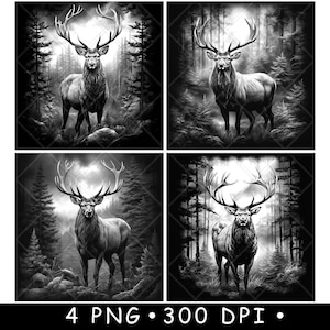 Toro, alce, cervo, foresta, fauna selvatica, wapiti, bosco, cervo, file laser, sottobicchiere, brucia, scala di grigi, ardesia, immagine PNG, incisione, bianco e nero, incisione CO2 CNC