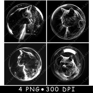 Sfera di vetro a forma di gatto soriano, animale selvatico, globo carino, decorazione, file laser, sottobicchiere, bruciatura in scala di grigi, ardesia, immagine PNG, incisione in bianco e nero, incisione CO2 CNC