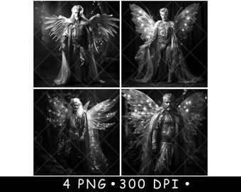 Male Fairy Elf Enchanted Magical Fantasy Pixie Myth Coaster Laser File Slate Etch Engrave Black White PNG Images,Glowforge,LightBurn,CO2,Cnc